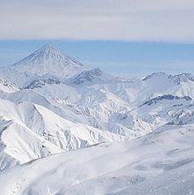 View of Mount Damavand (itself located in Mazandaran province) as seen from the Dizin ski resort.