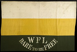 Abbiate il coraggio di essere liberi, bandiera della Women's Freedom League c. 1908