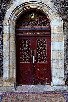 Entrance to the Bolus Herbarium Library in the Department of Botany building. Department-of-Botany door.JPG