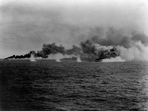Destroyers laying smoke screen during Battle off Samar 1944