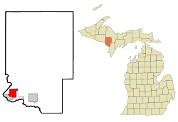 Dickinson County Michigan Incorporated and Unincorporated areas Iron Mountain Highlighted.svg