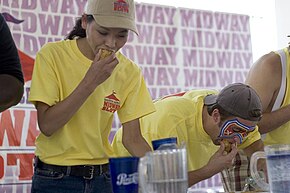 Sonya Thomas and Tim Janus at the 2005 Midway Slots Crabcake Eating Competition Eating Comp 21aug2005.jpg