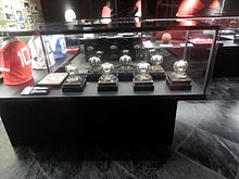 The seven Silver Balls won by Eusebio in exhibition at Museu Cosme Damiao Eusebio Silver Balls at Museu Cosme Damiao.JPG