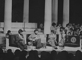 Мухаммед Реза Шаджарян, Могаммад Реза Лотфі[fa] і Насер Фарганґфар[fa] під час музичної частини Ширазького фестивалю мистецтв 1975 року