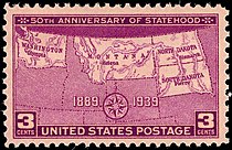 4- state statehood, 1889
ND, SD, MT, WA
1939 issue Four-state 50th anniversary 1939 U.S. stamp.1.jpg