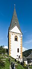 Steeple (former defense tower) at the cemetery on Kirchweg #6 in Kraig, municipality Frauenstein, district Sankt Veit, Carinthia, Austria, EU