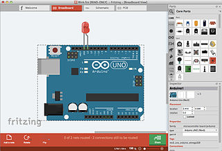 Fritzing is an open-source initiative to develop amateur or hobby CAD software for the design of electronics hardware, to support designers and artists ready to move from experimenting with a prototype to building a more permanent circuit. It was developed at the University of Applied Sciences Potsdam.