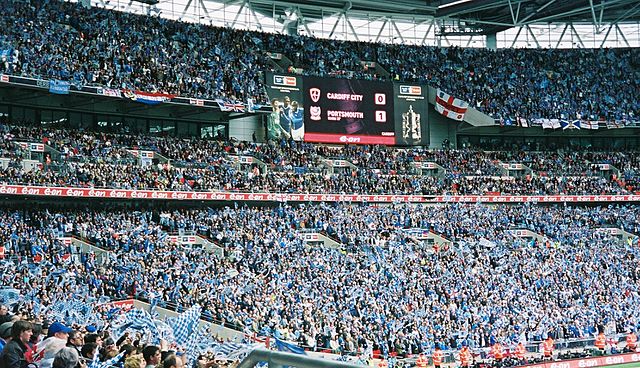 The scoreboard at the end of the 2008 FA Cup final, in which Portsmouth beat Cardiff City 1–0