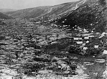 Gabriel's Gully during the height of the gold rush in 1862. Gabriels Gully In Otago Gold Rush.jpg