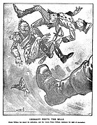 'Germany Foots the Bills' on the subject of the defeat of Germany in World War I and the abdication of Wilhelm II, published in Punch (Melbourne), 14 November 1918.