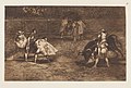 Goya La Tauromaquia (D) Un varilarguero, montado a hombros de un chulo, pica al toro.jpg