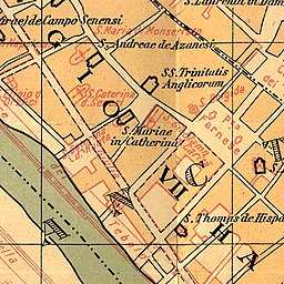 Sant'Andrea de Azanesi (här benämnd S. Andreae de Azanesi) på Christian Hülsens karta över det medeltida Rom från år 1927.