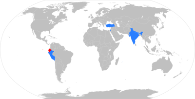 Map of Dhruv operators in blue, former operator(s) in red. HAL Dhruv operators.png