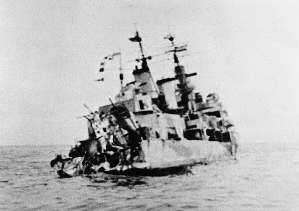 Edinburgh's wrecked stern after being torpedoed by U-456 on 30 April 1942.