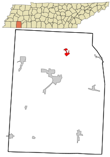 Hardeman megye, Tennessee beépített és be nem épített területei Toone highlighted.svg