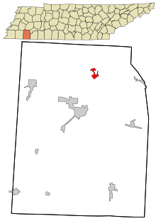 Área incorporada y no incorporada del condado de Hardeman Tennessee Toone destacó.svg