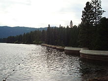 Dam impounding the waters of Hume Lake, illustrating the unique multiple arch construction designed by John S. Eastwood.