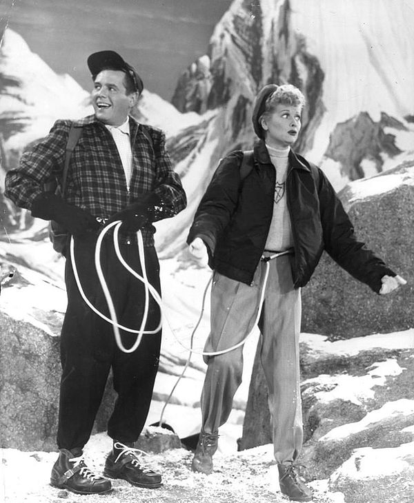 Lucy and Ricky climb in the Alps during their 1956 trip to Europe.