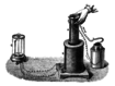Експеримент Фарадея, який показує індукцію між витками дроту. Малюнок 1892 р.