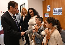 President Isaac Hertzhog, visiting children from Kibbutz Holit, now living at Kibbutz Ein Gedi, where they are being treated for trauma Isaac Herzog in Holit, November 2023 (GPOHZ0 8494).jpg