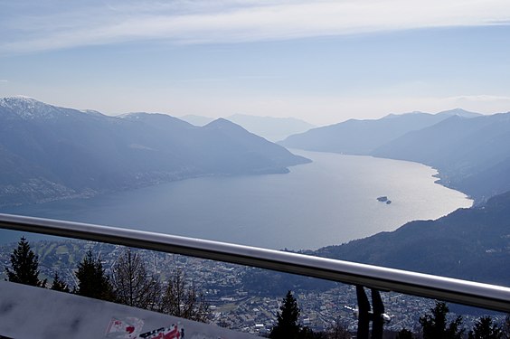 View on the Brissago Islands in Lake Maggiore from Mount Cardada