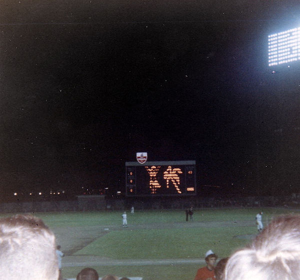 The scoreboard at Jarry Park Stadium, 1969