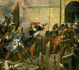 Мушкецёры пры штурме Валансьена 17 сакавіка 1677 г. Фрагмент карціны.