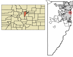 Location of the City of Edgewater in Jefferson County, Colorado.