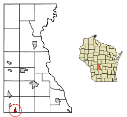 Juneau County Wisconsin Incorporated and Unincorporated areas Wonewoc Highlighted.svg
