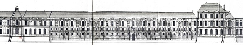 File:L'Architecture française (Marot) BnF RES-V-371 173v-f378 Louvre, Face de la partie orientale de la Grande Galerie du côté de la rivière (adjusted).jpg