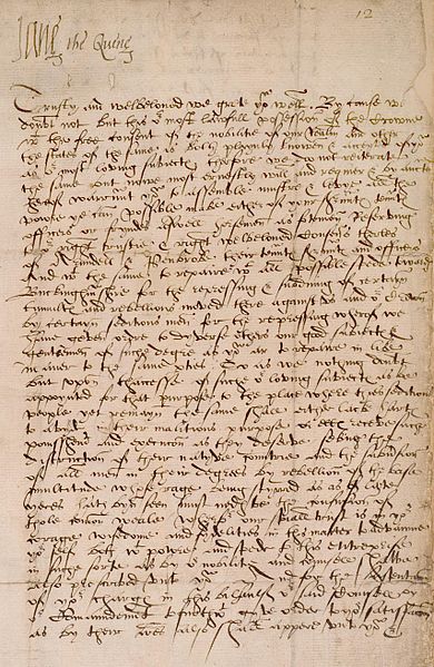 Official letter of Lady Jane Grey signing herself as "Jane the Quene". Inner Temple Library, London