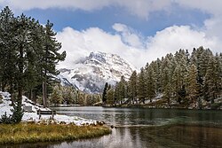 The sky above Lai da Palpuogna and Piz Ela is clearing after a fresh snowfall