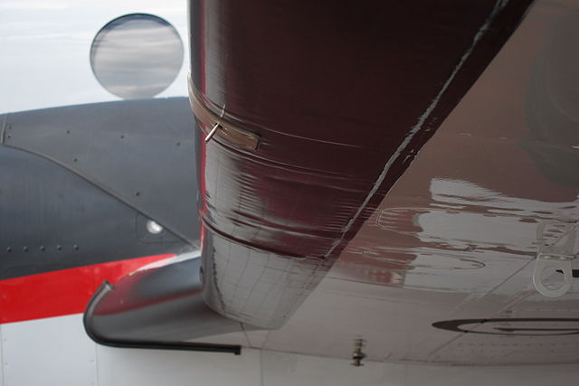 De-icing rubber boots on the wing leading edge of a Beechcraft 350