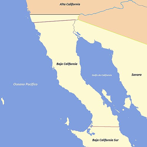 Evolution of the political boundaries of the Californias: Palóu Line (1804–1836) Gila River; border between Las Californias/Alta California and Sonora