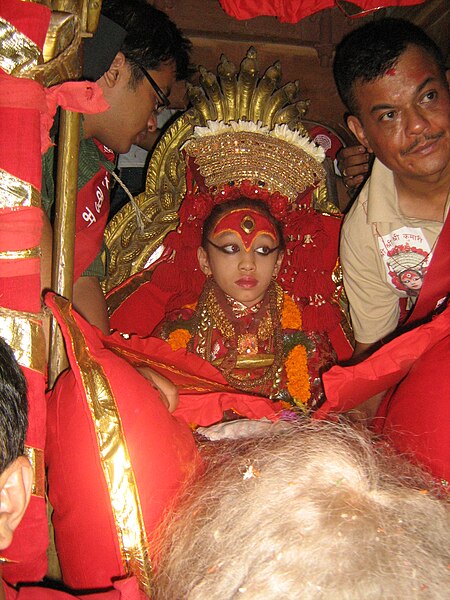 File:Living Goddess Kumari in Chariot during Indrajatra festival in Kathmandu.JPG