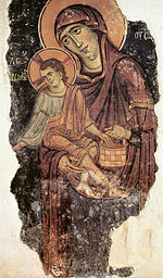 Notable medieval fresco Bathing of the Christ, a part of UNESCO World Heritage Site Our Lady of Ljevis, burned down in 2004 unrest in Kosovo Ljeviska007.jpg