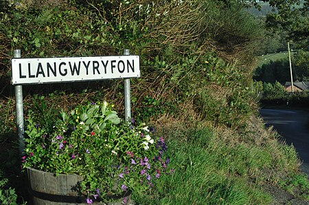 Llangwyryfon road sign