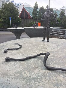 Loafers (2012) located on the Symonds Street overpass in Auckland, New Zealand Loafers by Francis Upritchard (Auckland sculpture) 03.jpg