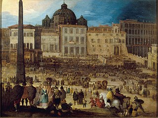 Vue de la place Saint-Pierre à Rome lors de l'élection du Pape Clément VIII en 1592