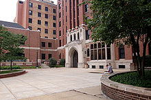 The historic Moody Bible Institute arch as viewed from the central plaza. MBI Arch.jpg