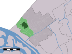 The town centre (dark green) and the statistical district (light green) of 's-Gravenzande in the municipality of Westland.