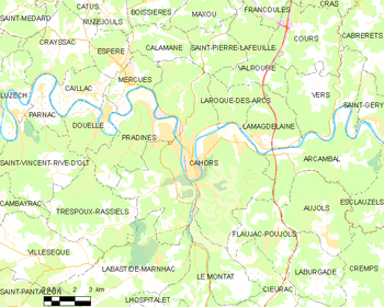 Map of the commune of Cahors