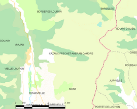 Mapa obce Cazaux-Fréchet-Anéran-Camors