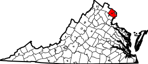 Карта штата Вирджиния с выделением округа Фэрфакс 