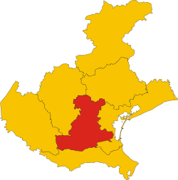 帕多瓦省在威尼托大區的位置