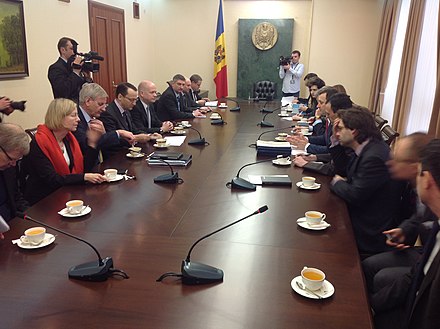 Hague, Carl Bildt and Radosław Sikorski meeting Vlad Filat, Prime Minister of Moldova, February 2013