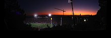 Panoramic view from Tightwad Hill at sunset showing a game against USC. Memorial Stadium Panorama - View from Tightwad Hill UC Berkeley California.jpg