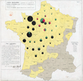 La Carte figurative et approximative des quantités de viandes de boucherie envoyées sur pied par les départements et consommateurs à Paris utilise des diagrammes circulaires.