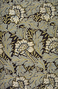 Anemone pattern jacquard-woven silk and wool or silk damask fabric (1876)