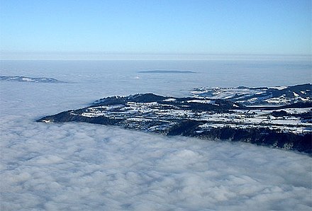 View from the Rigi on the sea of fog covering the Swiss Plateau